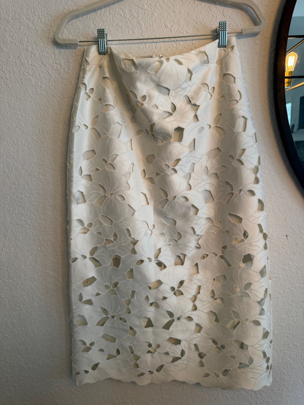H&M White Floral Cutout Pencil Skirt